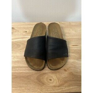 Bos & Co Lux Black Leather Slide Sandals Women’s Size 6.5 Made in Italy